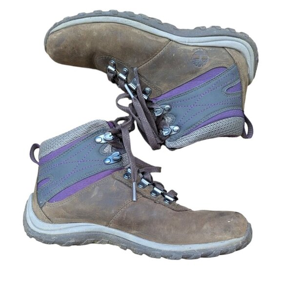 Womens Timberland Norwood Brown Pink Leather Mid Hiking Boots Size 6.5 - Picture 4 of 10
